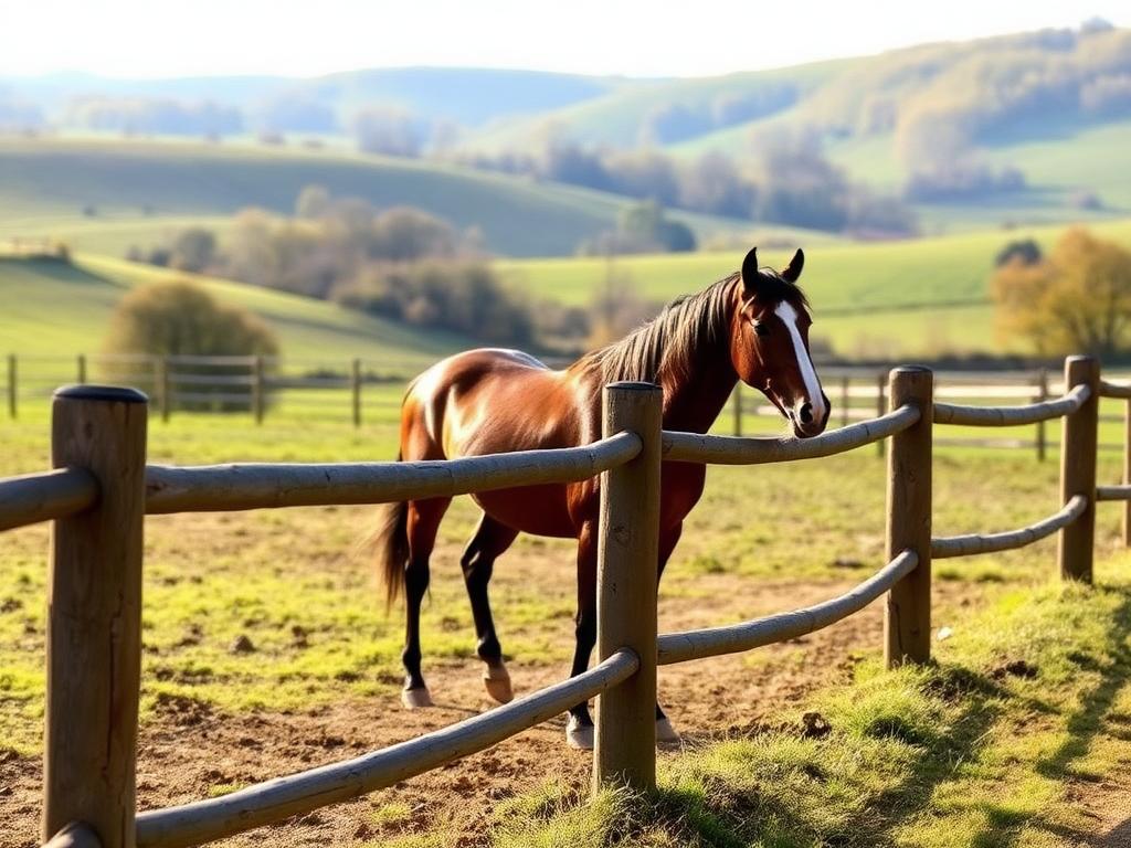 Post and rail wooden equestrian fencing around a horse paddock