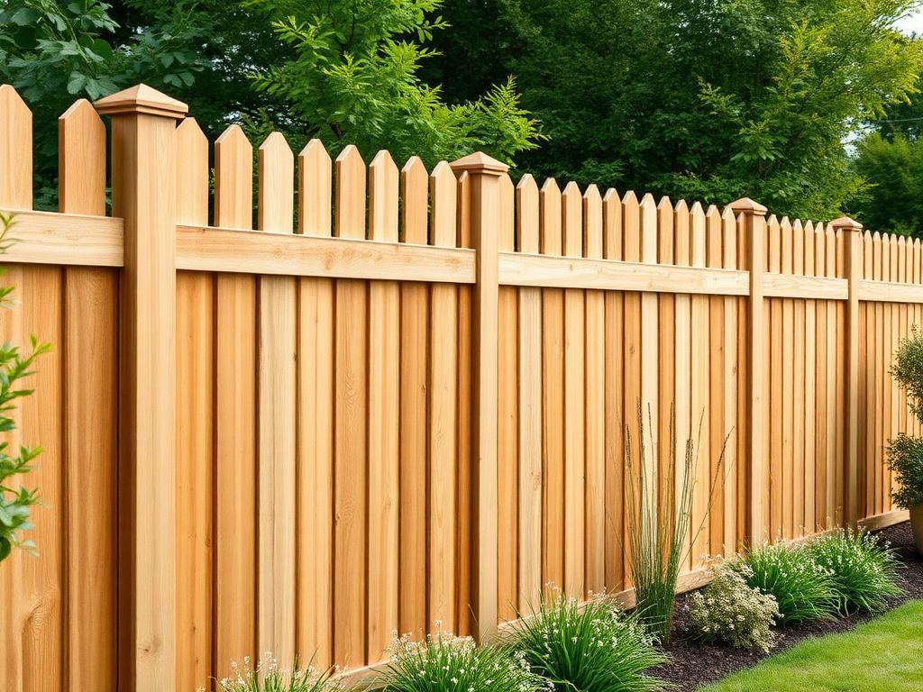 Premium wooden close-board fencing in a landscaped garden
